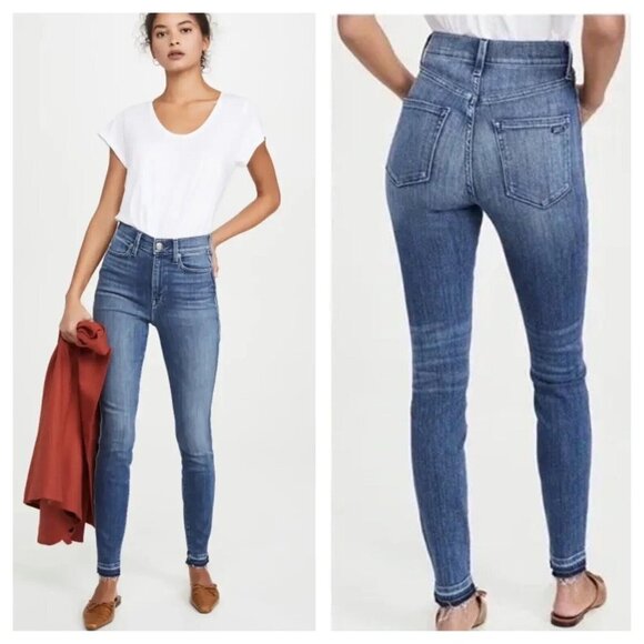 AYR The Riser Skinny Jeans High Rise size 27 Stretchy Denim Raw Hem Neon Jupiter - Picture 1 of 14